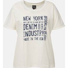 Denim T-shirts Ulla Popken Denim Industry Text Graphic Tee beige