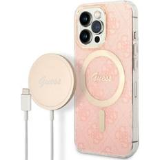 Guess Zestaw GUBPP13LH4EACSP Case Charger iPhone 13 Pro różowy/pink hard case 4G Print MagSafe