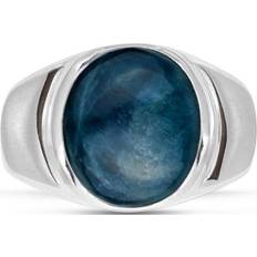 Blue - Men Rings LuvMyJewelry Dark Blue Apatite Gemstone Sterling Silver Men Signet Ring White White