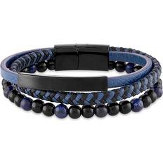 Men - Stainless Steel Bracelets Esquire Men's Black Ion Plated Stainless Steel, Lapis Beads & Leather Bracelet