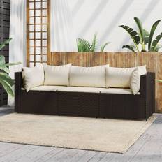 vidaXL 3-tlg Garten-Lounge-Set mit Kissen Braun Poly Rattan Lounge-Set