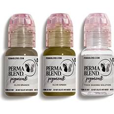 Perma Blend Eyebrow Cool Modifier Tattoo Kit Makeup Kit for Microblading & Eyeliner Professional Tattoo Ink Olive Branch, Olive Green & Shading Solution 0.5 oz, 3 ct