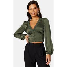 Bubbleroom Gröna Överdelar Bubbleroom Lucinda Satin Blouse - Dark Green