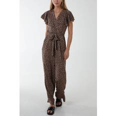 Bruna - Byxdressar Jumpsuits & Overaller Blue Vanilla Jumpsuit With Ruffle Sleeve And Wrap Front Brown