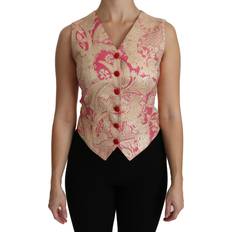 Dolce & Gabbana Gold Blouses Dolce & Gabbana Pink Gold Brocade Waistcoat Vest Blouse Top IT38