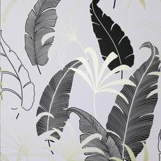 Floral Leaf White Gold Wallpaper Botanical Metallic Effect Modern Paste The Wall