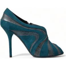 Turquoise - Women Heels & Pumps Dolce & Gabbana Teal Suede Leather Peep Toe Heels Pumps Shoes EU40/US9.5