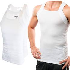 Tocco Magico Different Touch Mens g-unit Style Tank Tops Square cut Muscle Rib A-Shirts White, Pack of