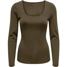 Only Lea Square Neck Rib Top - Dark Olive