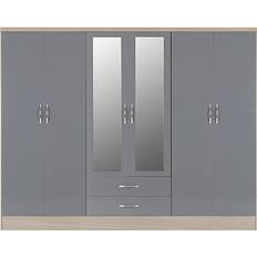 Furniture SECONIQUE Nevada Grey Gloss/Light Oak Wardrobe 230x182.5cm