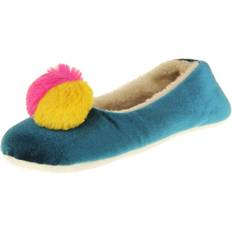 Turquoise - Women Slippers Dunlop Teal/Fuchsia, 7-8 Womens Synthetic Fur Comfort Warm Pom Pom Slippers Blue