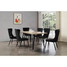 Life Interiors New York Rocco LUX Black Silver End Caps Dining Set 90x160cm 7pcs