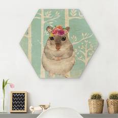 Hexagon-Holzbild Aquarell Hamster