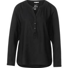 V-hals Button-Up Bluse - Sort