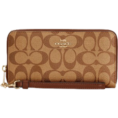 Coach Long Zip Around Wallet In Signature - Gold/Khaki Saddle 2