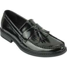 Xposed 41, Black Mens Vintage Polished Leather Tassel Loafers Retro MOD Shoes in Oxblood, Black