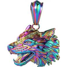 Stainless Steel Wolf Head Pendant Necklace Punk Hip Hop Men Retro Wolf Pendant Jewelry Store Multicoloured