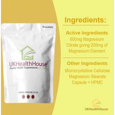 UKHealthhouse Magnesium Citrate 600mg, Pack of Vegan Super Strong Effective Muscle