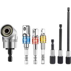 Greenzech 7Pcs Right Angle Driver Drill Bit 1/4 Inch 105 Degree Right Angle Drill and 1/4 Extension Bar Hex Shank Screwdriver Bit Holder and Impact Socket