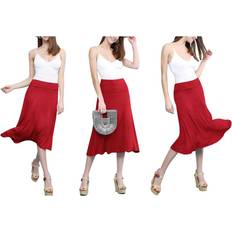 Red Skirts Women's Solid Lightweight Flare Midi Pull-on Skirt Red