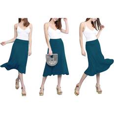 Turquoise - Women Skirts Women's Solid Lightweight Flare Midi Pull-on Skirt Teal