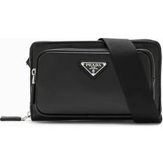 Prada Men's Triangle Logo Leather Crossbody Bag - Black