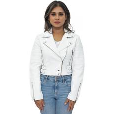 Leather Jackets - White Infinity Leather Infinity Leather Womens Cropped Brando Biker Jacket-Damascus White