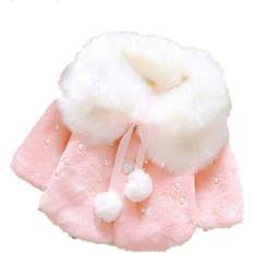 Wool Outerwear Children's Clothing Baby Girl Winter Warm Cape Toddler Coat Cloak Jacket - Pink