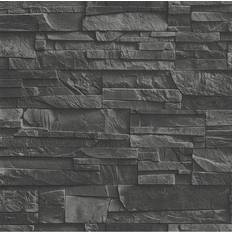 Rasch Slate Brick 3D Effect Brick Slate Pattern Wallpaper Black 475036