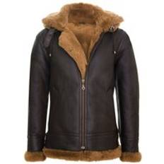 Brown - Leather Jackets Infinity Leather Infinity Leather Mens Hooded Sheepskin B3 Flying Jacket-Columbus Brown
