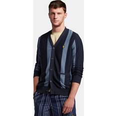 Men Cardigans Lyle & Scott Mens Vertical Stripe Cardigan Blue