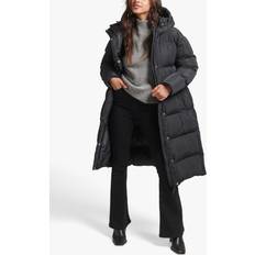 Femme - Long Manteaux Superdry Lang Geschnittener Steppmantel mit Kapuze Women's Schwarz