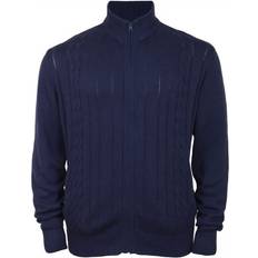 Fabric - Men Cardigans Kam Jeans Plus KBS81 Zip Through Cable Knit Cardigan Navy