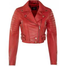 Infinity Leather Infinity Leather Womens Cropped Brando Biker Jacket-Damascus Red