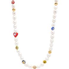 Nialaya Halsband Nialaya Men's Smiley Face Pearl Choker With Assorted Beads Herr Halsband