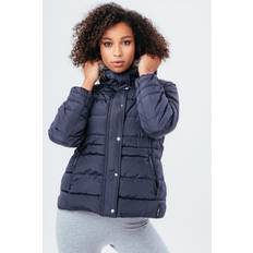 Cheap Coats Hype Short Length Padded Coat With Fur Navy