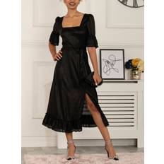 Sportswear Garment - Women Dresses Jolie Moi Janice Square Neck Frill Midi Dress Black