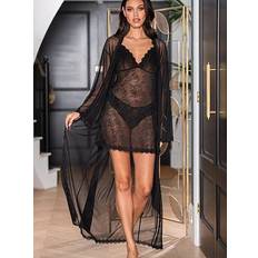 Nuisettes Pour Moi Boudoir Lace Split Hem Chemise - Black