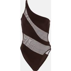 XXS Swimsuits Norma Kamali Snake Mesh Mio Paneled Swimsuit - Brown