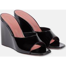 Amina Muaddi Lupita Patent Leather Wedge Mules - Black