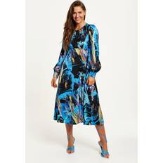 Long Dresses - Multicoloured Liquorish Multicolour Abstract Print Midi Dress With Long Sleeves And Tie Waist