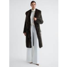 Reiss Coats Reiss Dahlia Reversible Longline Leather Coat, Brown