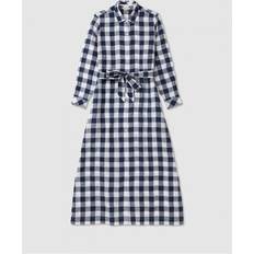 Linen - Long Dresses Barbour Marine Checked Linen Maxi Dress Blue