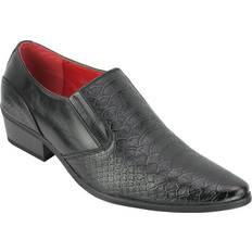 Laced - Men Loafers Xposed 41, Black Mens Snakeskin Emboss Leather Loafers Retro Pointy Cuban Heel Slip on Party Shoe