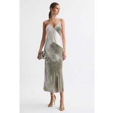 Reiss Womens Silver Keeley Asymmetric-strap Velvet and Silk-blend Midi