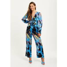 Fabric - Women Jumpsuits & Overalls Liquorish Multicolour Abstract Print Jumpsuit With Ruched Front And Long Sleeves