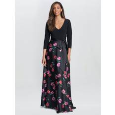 Fabric - Long Dresses Gina Bacconi Athena Floral Satin Skirt Maxi Dress, Black/Pink