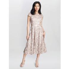 Polyamide Dresses Gina Bacconi Evita Jewel Embroidered Midi Dress, Champagne