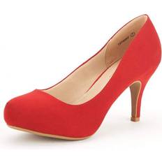 Dream Pairs Tiffany Womens Heels New Low Stiletto Round Toe Platform Pumps for Women, 55,RED