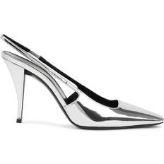 Saint Laurent Heels & Pumps Saint Laurent Blade Metallic Leather Slingback Pumps Silver